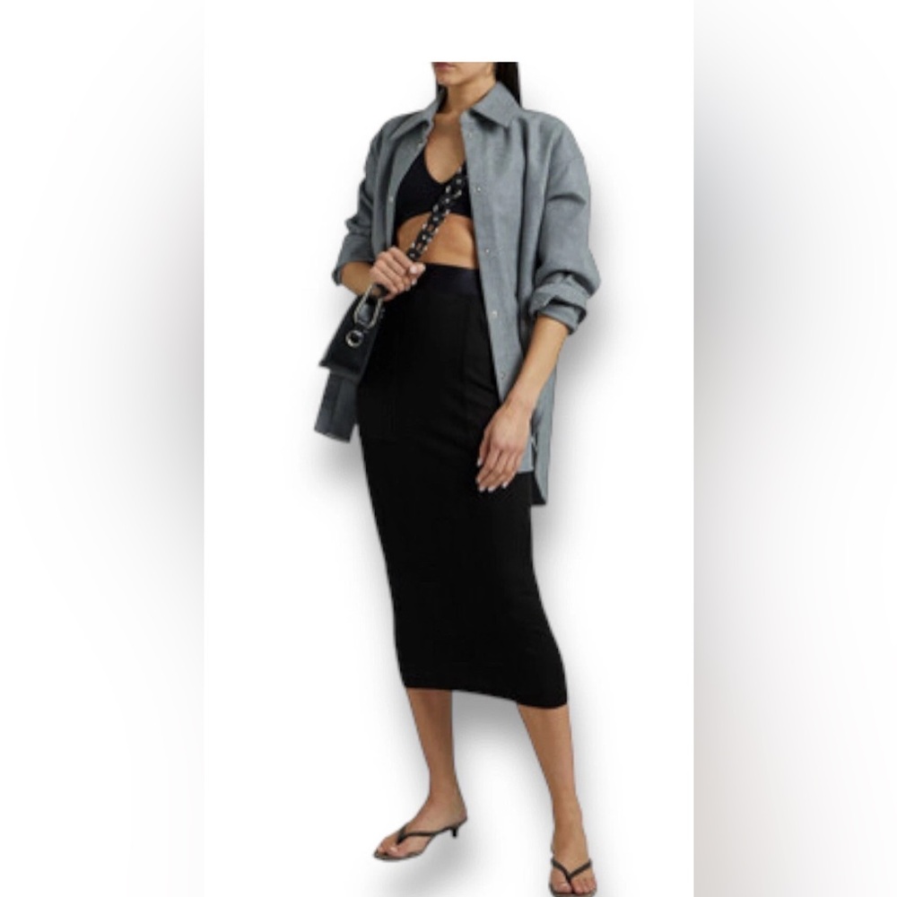 The Range skirt size S ribbed black jersey stretchy with slit on the side